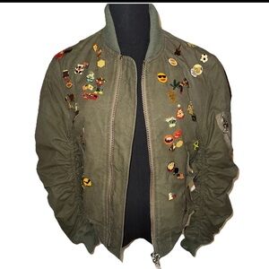 READYMADE JESSE JACKET Vintage Pin Badge Ma-1 Bomber Blouson GREEN Size 0  NWT